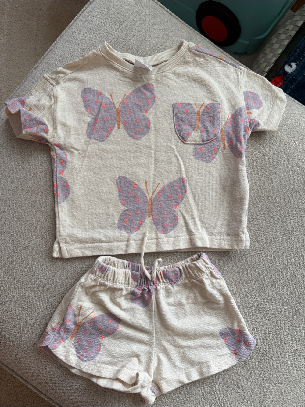 Zara Kids Butterfly Short Set - Cream and Lavender